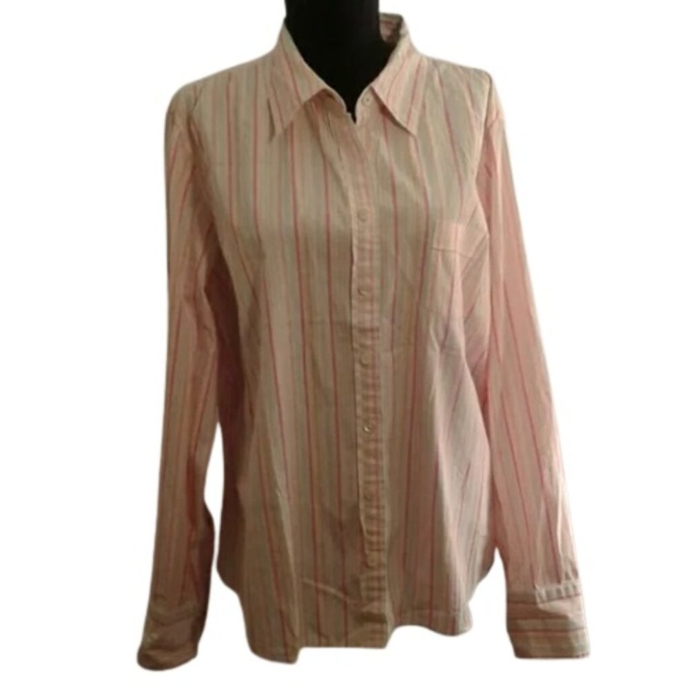J. Crew XL shirt slim fit Pink Blue Stripes Button Up Collar Pocket FLAW